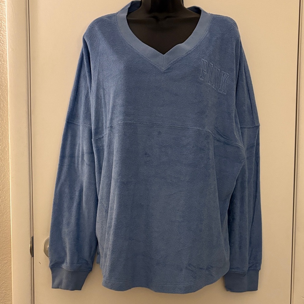 NWT PINK Victoria's Secret Woman’s V-Neck Terry Cloth Beachy Sweatshirt SZ M